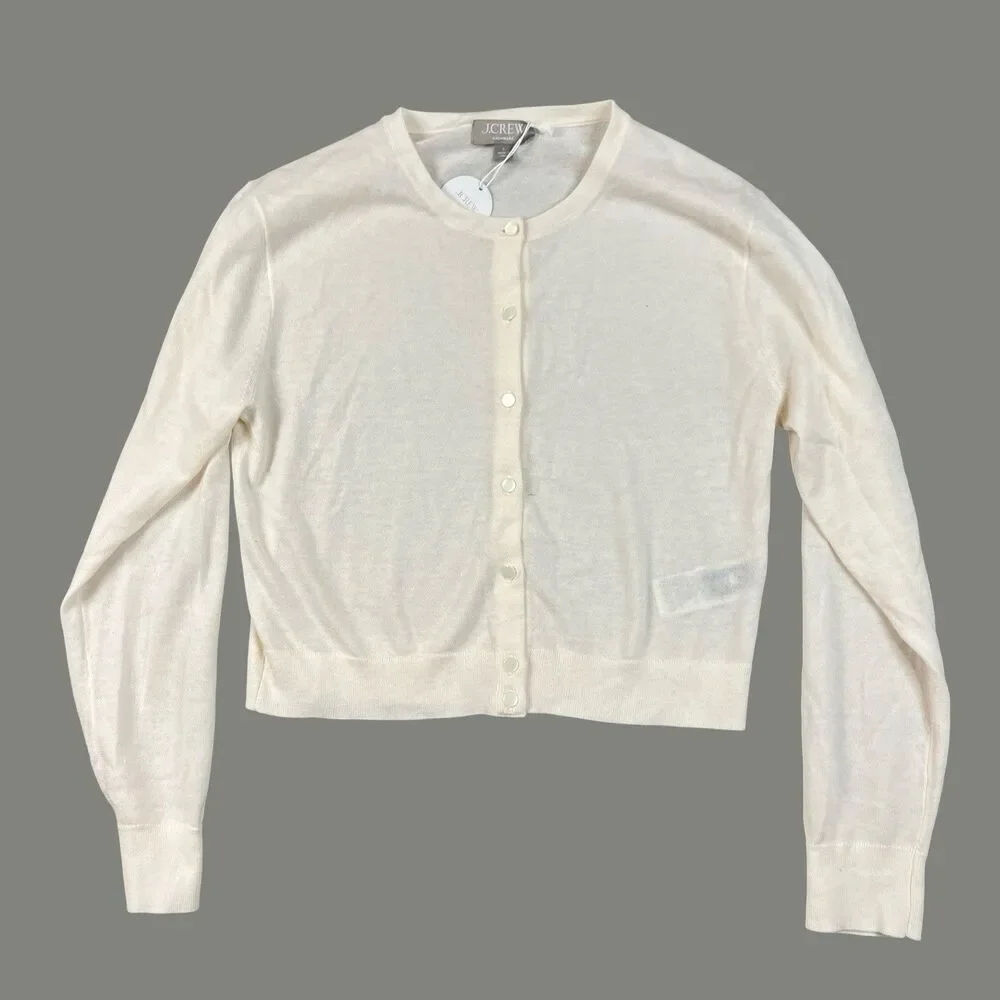J Crew Cashmere Cardigan Women S Ivory Cropped Button Front Featherweight BZ400